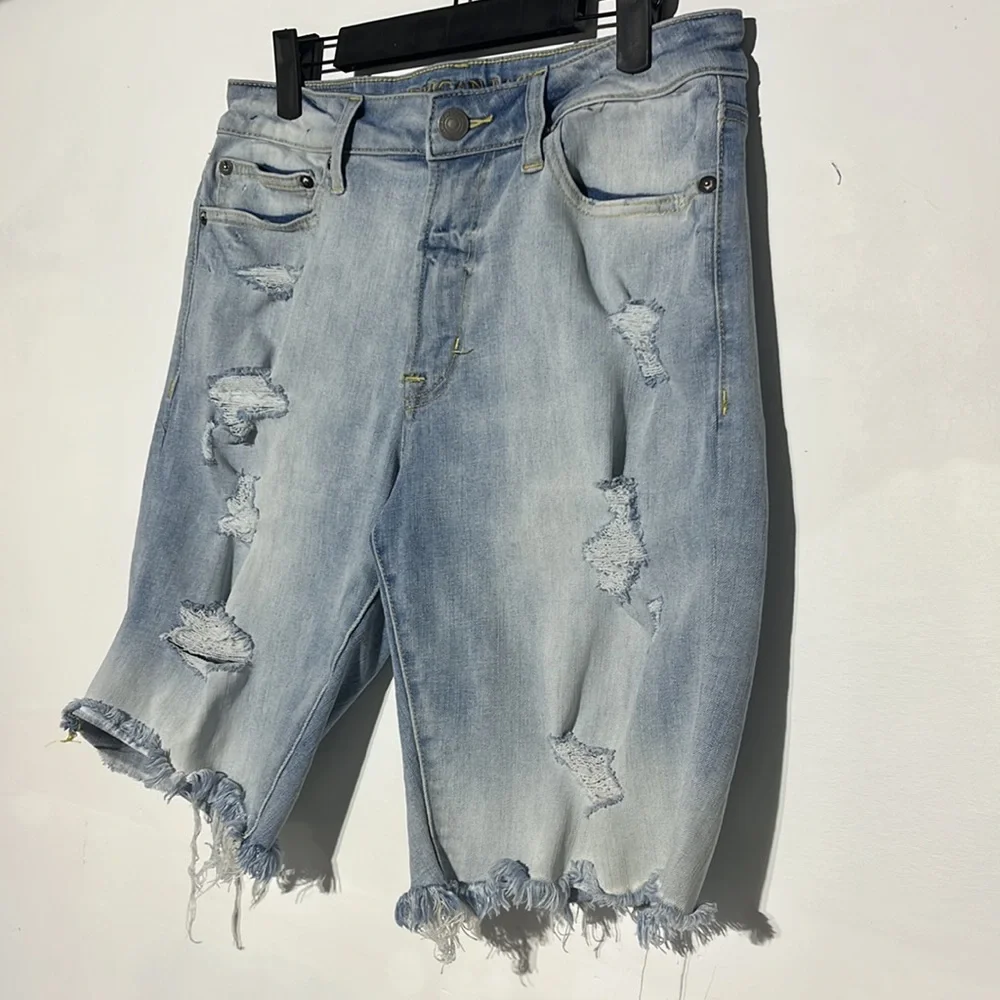 American Eagle Men’s Extreme Flex 4 Lightwash Distressed Denim Shorts Size 30 - Picture 3 of 12